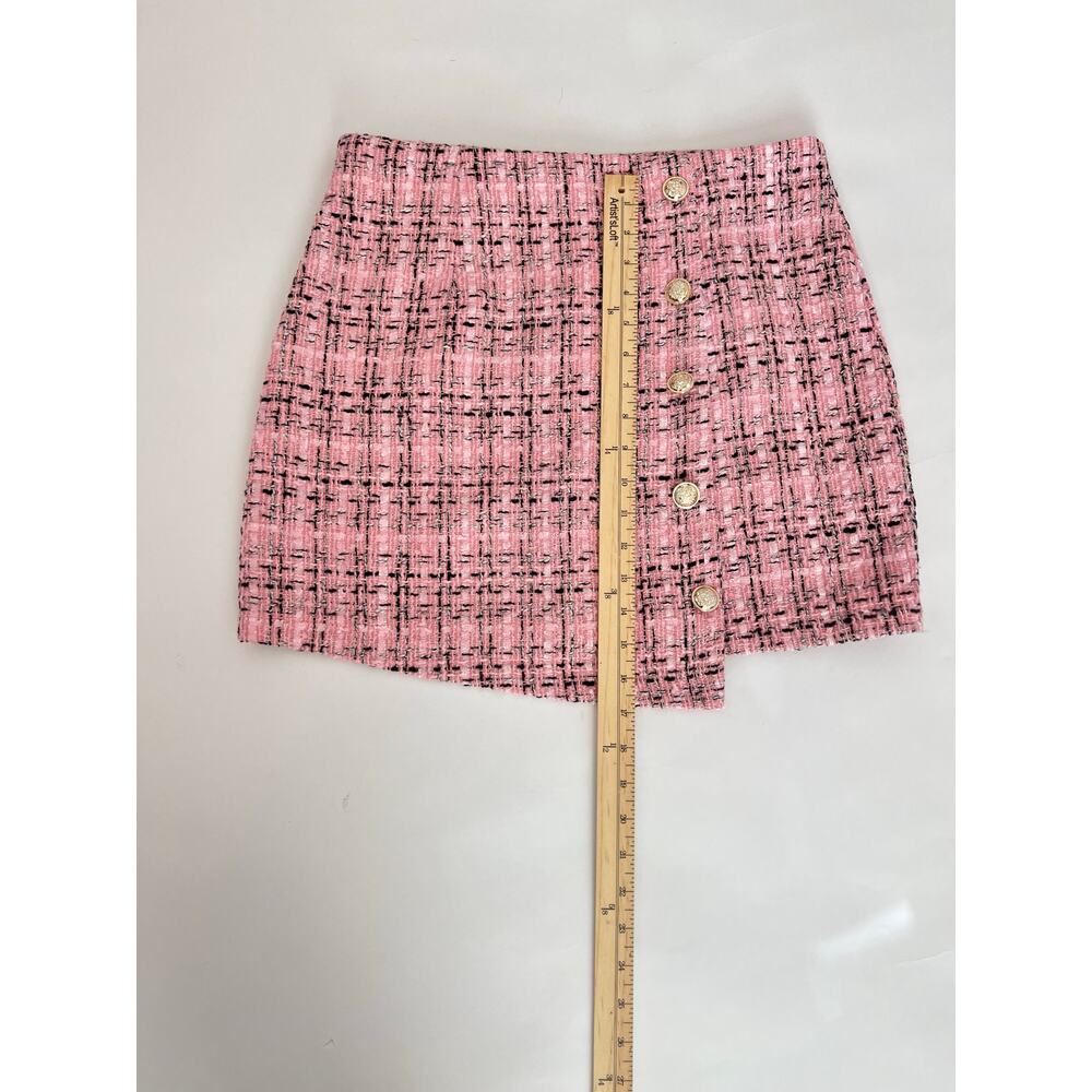 TWEED MINI SKIRT AND JACKET BLAZER SET WOMENS PINK BLACK GOLD BUTTON 2 PIECE SET - Picture 9 of 15